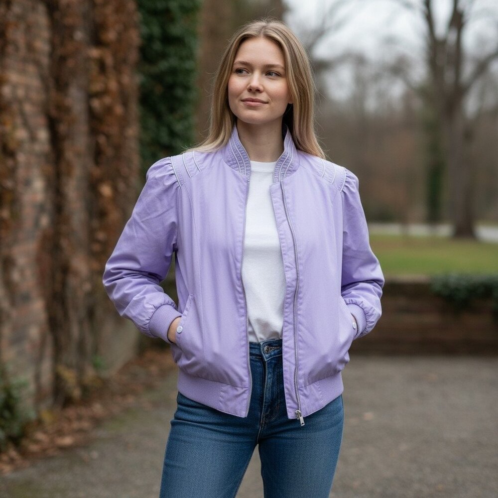 80s Deb Bomber Jacket Pastel Purple Juniors Sz S Lavender Coquette Lilac